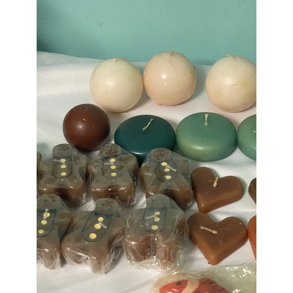 Assorted Wax Candles Gingerbread, Hearts, Balls Lot of‎ 31